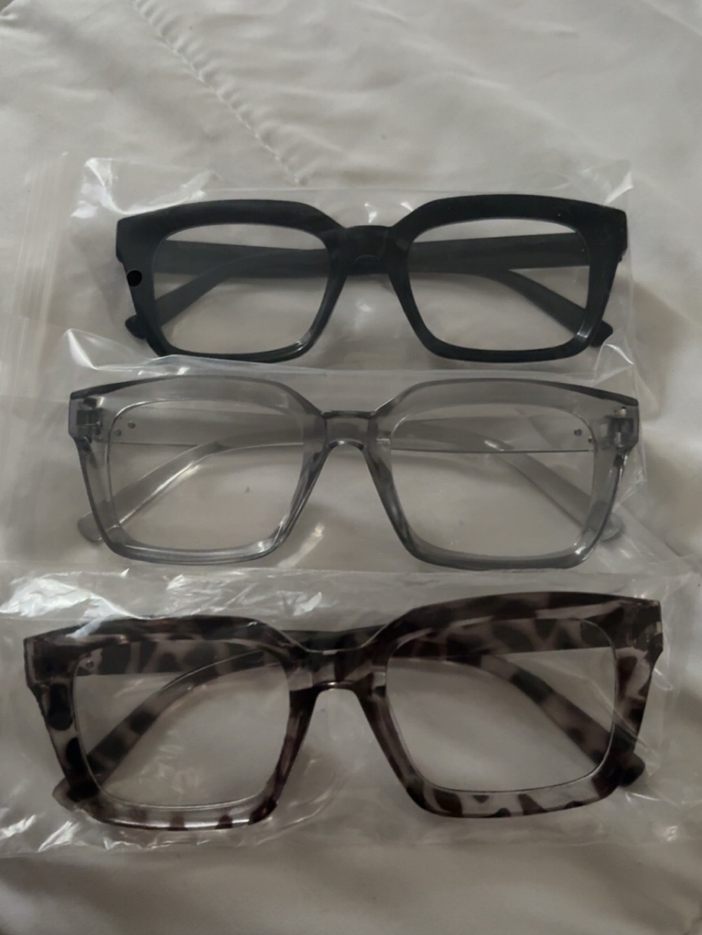 SHEIN Three-Pack Square Reading Glasses in Black, Gray & Tortoiseshell